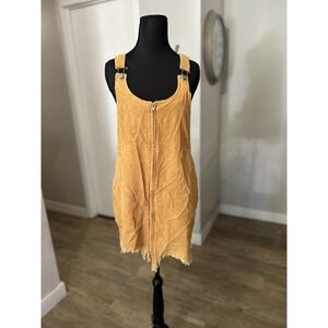 NWT Lily Rain Corduroy Overall Zip Raw Hem Yellow Dress Size Large (Orig. $66)